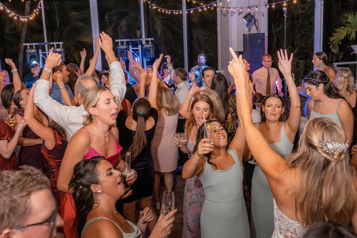 Crowded dance floor of Naples, Florida wedding receiption
